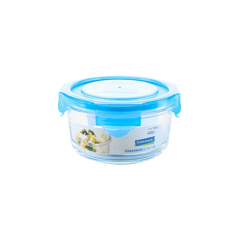 Glasslock Colors - Pack 4 Recipientes Herméticos Redondos de 400 ml en Vidrio Templado