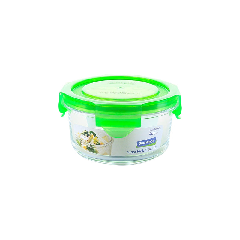 Glasslock Colors - Pack 4 Recipientes Herméticos Redondos de 400 ml en Vidrio Templado