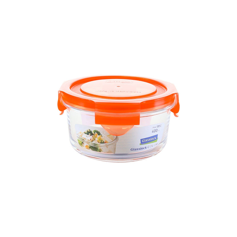 Glasslock Colors - Pack 4 Recipientes Herméticos Redondos de 400 ml en Vidrio Templado