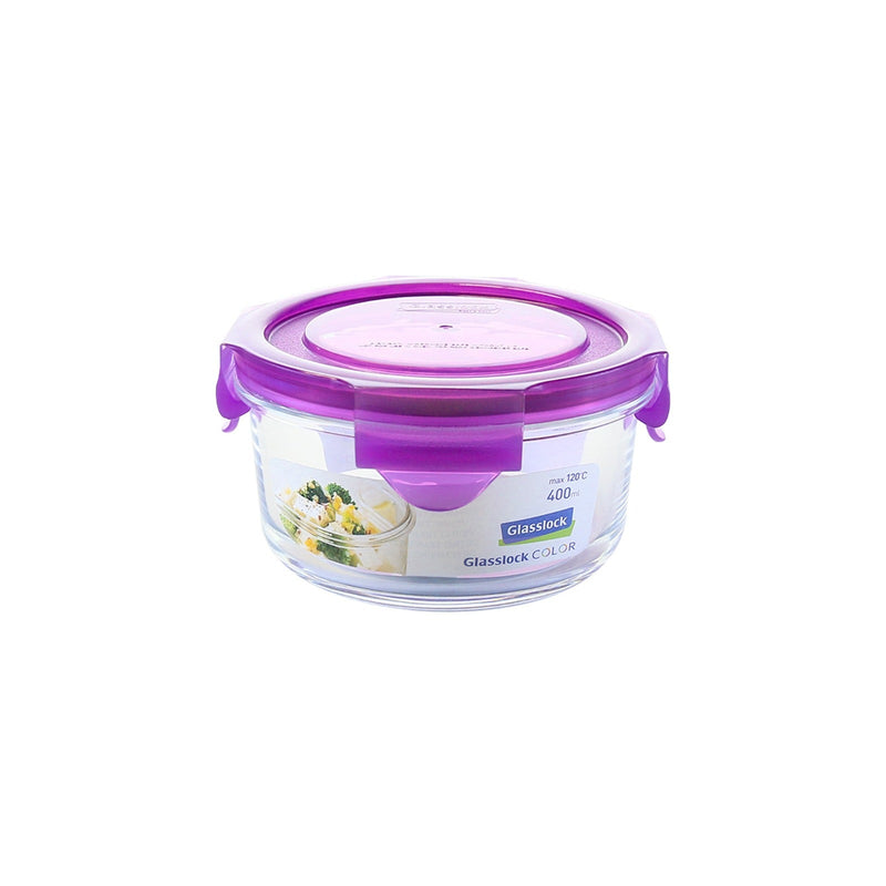 Glasslock Colors - Pack 4 Recipientes Herméticos Redondos de 400 ml en Vidrio Templado