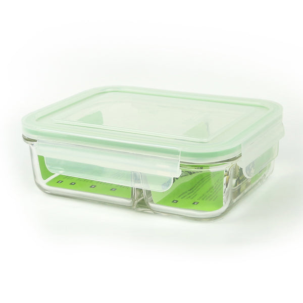 Glasslock Duo - Recipiente Rectangular en Vidrio Sódico-Cálcico, Apto Microondas 920 ml