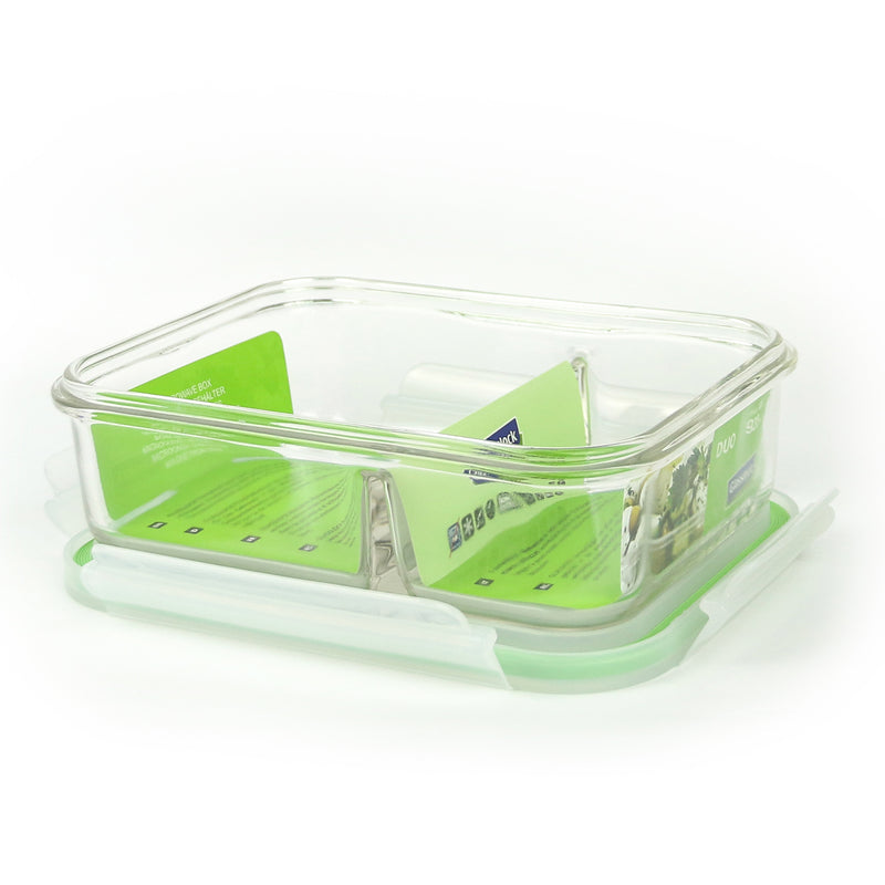 Glasslock Duo - Recipiente Rectangular en Vidrio Sódico-Cálcico, Apto Microondas 920 ml