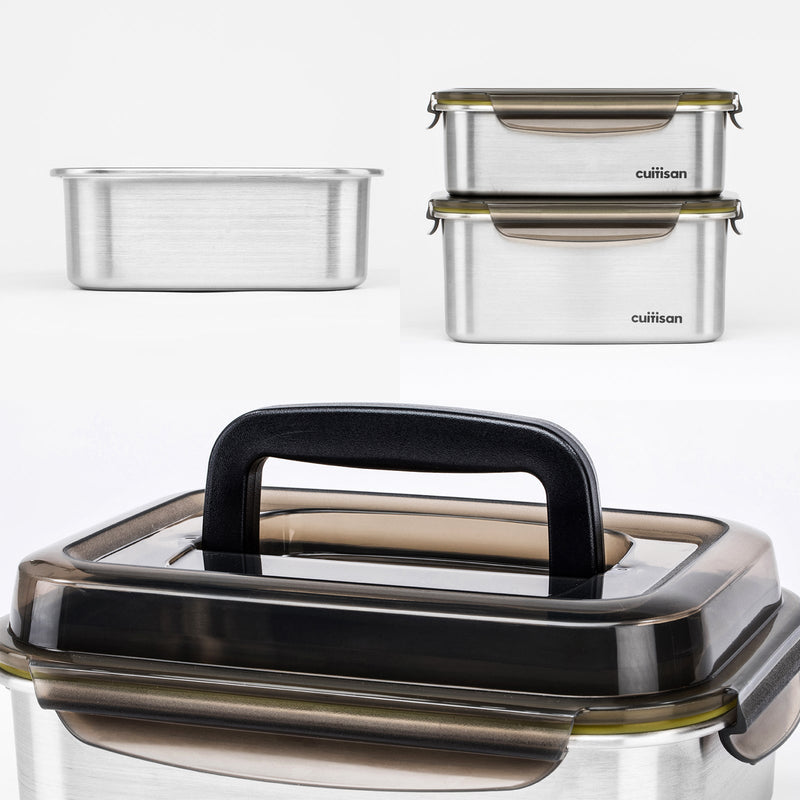 Cuitisan Signature Handy - Recipiente Rectangular 3.3L en Cromosteel con Asa. Apto Microondas