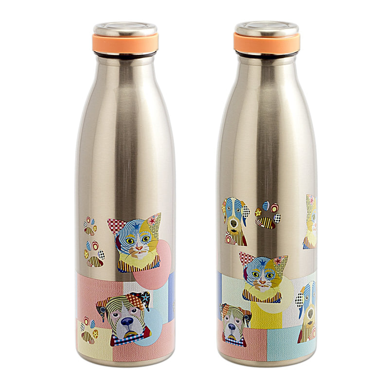 JAVIER - Botella Térmica Reutilizable en Acero Inoxidable, 500 ml, Colección Perro y Gato