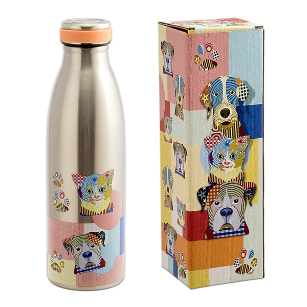 JAVIER - Botella Térmica Reutilizable en Acero Inoxidable, 500 ml, Colección Perro y Gato