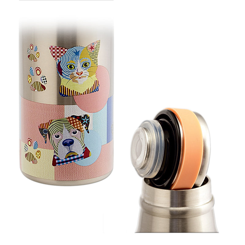 JAVIER - Botella Térmica Reutilizable en Acero Inoxidable, 500 ml, Colección Perro y Gato