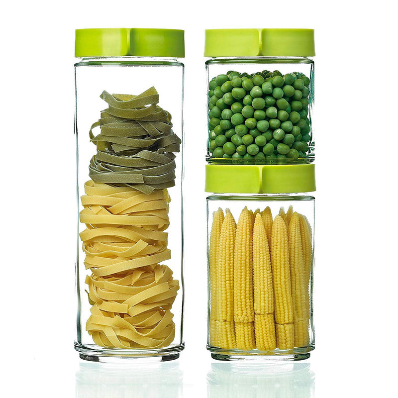 Glasslock Block Canister - Recipiente Hermético Redondo de 400 ml en Vidrio Templado Encajable