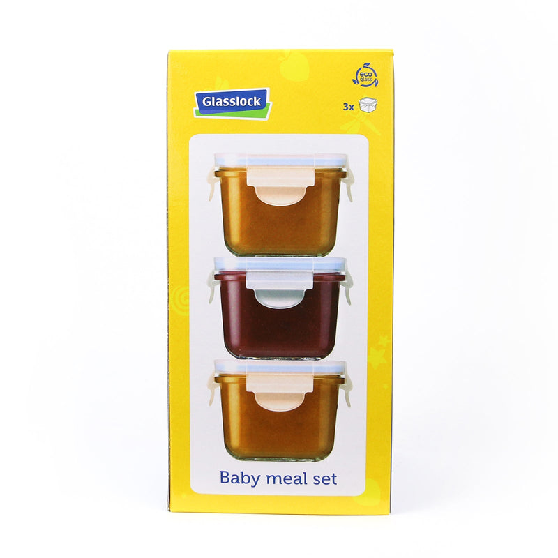 Glasslock Baby - Set de 3 Recipientes Herméticos Cuadrados de 210 ml en Vidrio Templado
