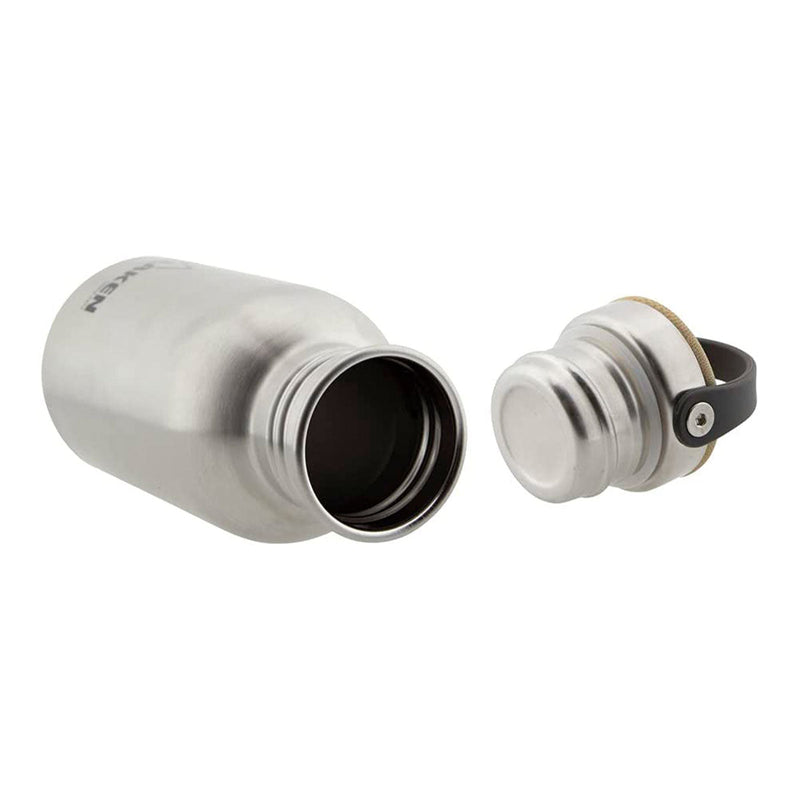 LAKEN Basic Steel Bambú - Botella de Agua 0.5L en Acero Inoxidable con Asa. Plata
