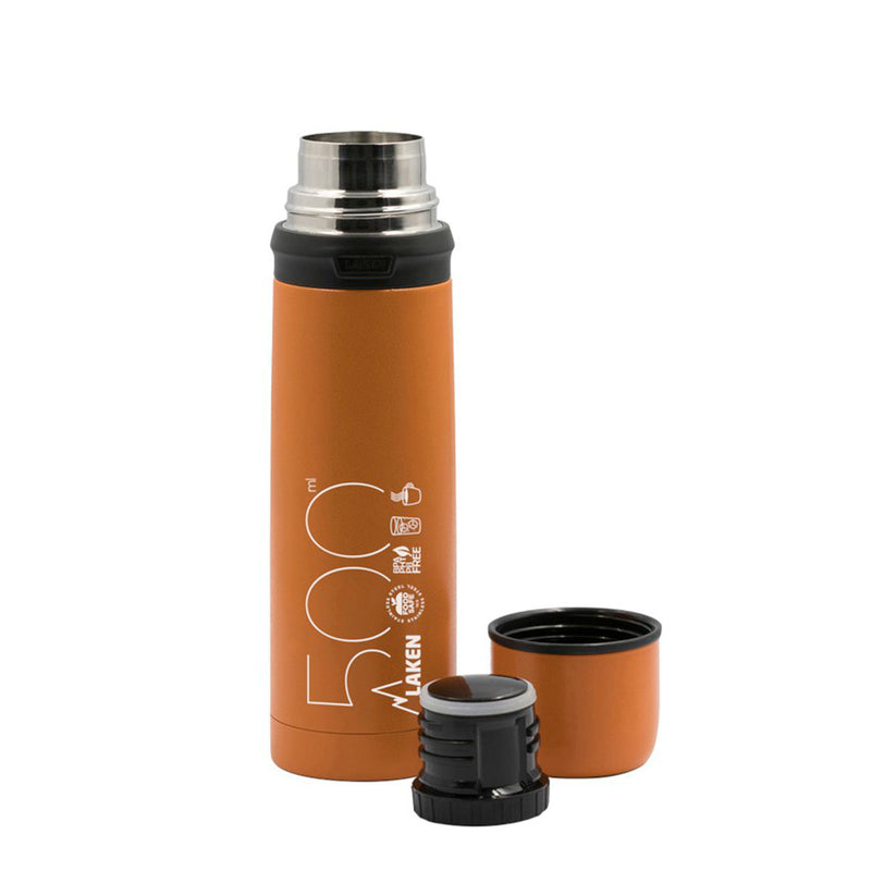 LAKEN - Termo para Líquidos 0.5L en Acero Inoxidable con Tapón Vaso. Naranja