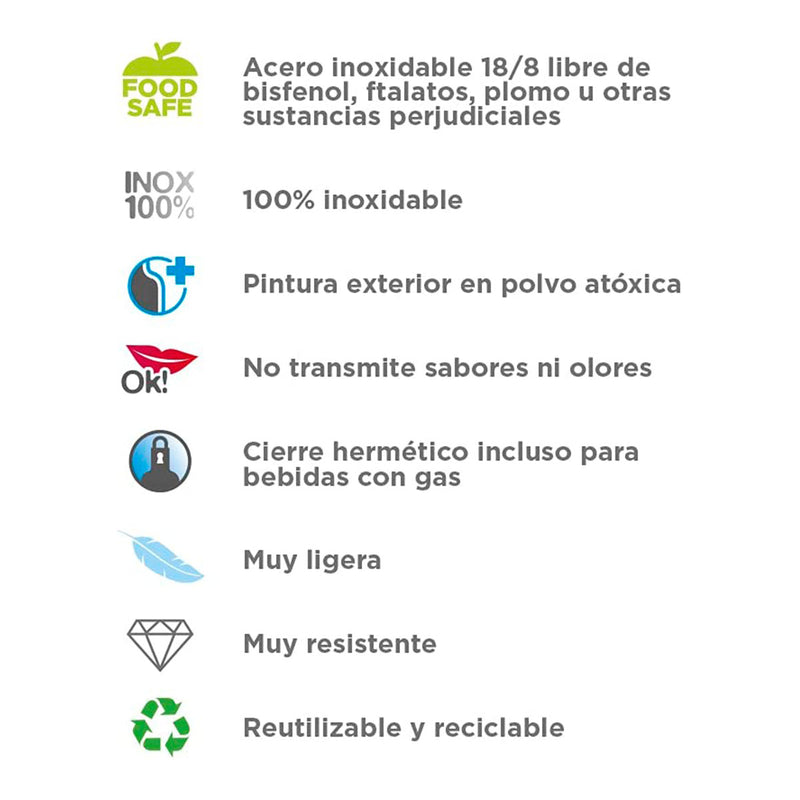 LAKEN Basic Steel - Botella de Agua 0.5L en Acero Inoxidable. Plata