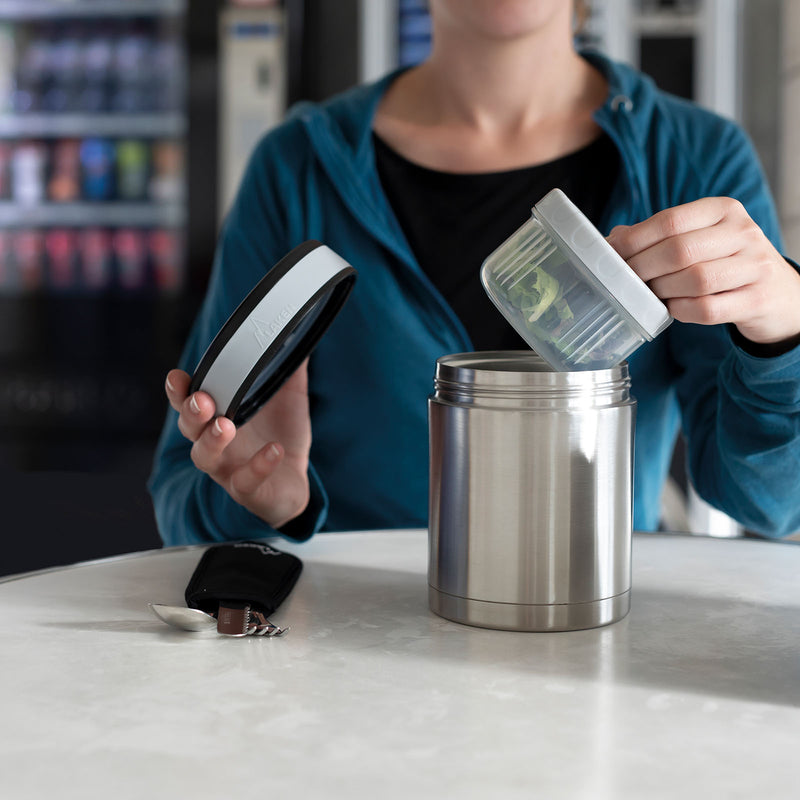 LAKEN - Termo para Sólidos de 1L en Acero Inoxidable con 2 Contenedores y Bolsa de Transporte