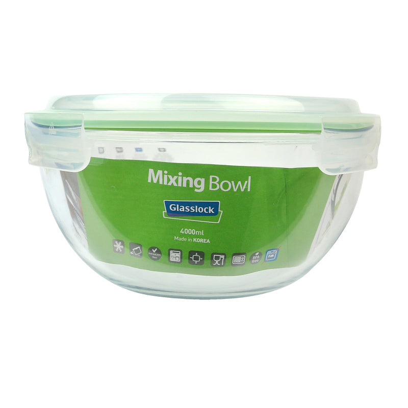 Glasslock Bowl - Recipiente Redondo Ensaladera con Tapa de 4L en Vidrio Templado