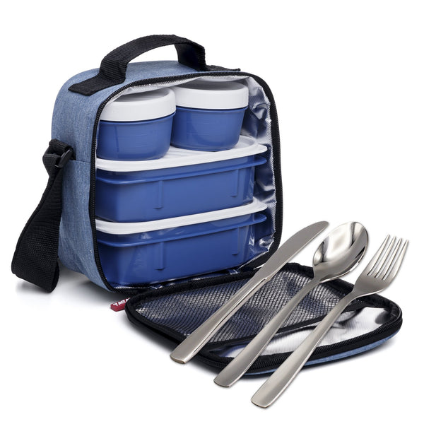 TATAY Kit Bolsa Térmica Porta Alimentos Urban Food y Cubiertos Niquel-Free, Denim Blue