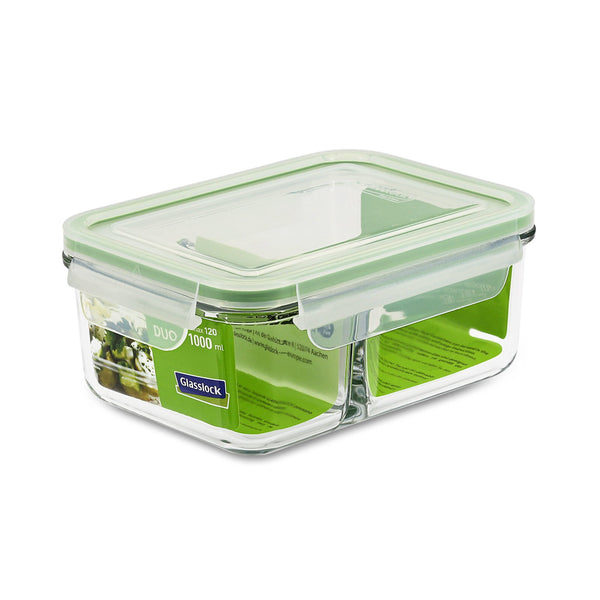 Glasslock Duo 1L Contenedor Hermético Rectangular de Vidrio