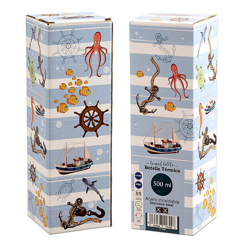 JAVIER - Botella Térmica Reutilizable en Acero Inoxidable, 500 ml, Colección Marinera