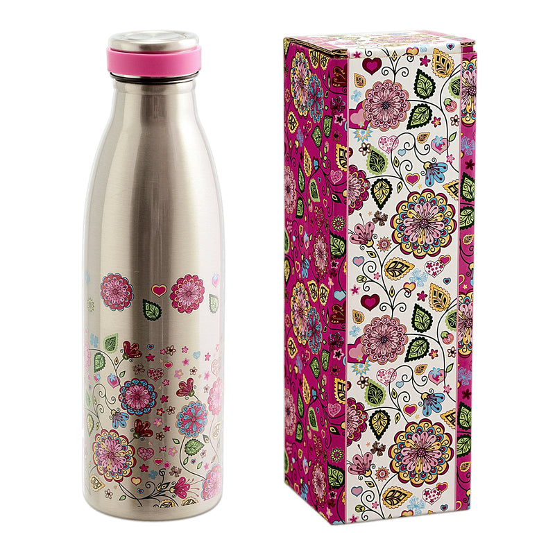 JAVIER - Botella Térmica Reutilizable en Acero Inoxidable, 500 ml, Colección Flores