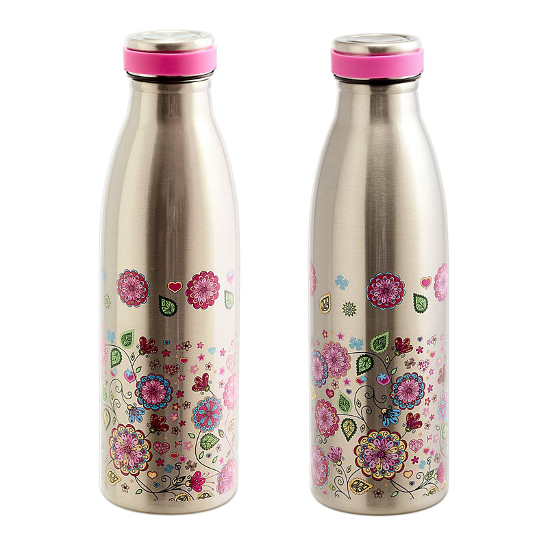 JAVIER - Botella Térmica Reutilizable en Acero Inoxidable, 500 ml, Colección Flores