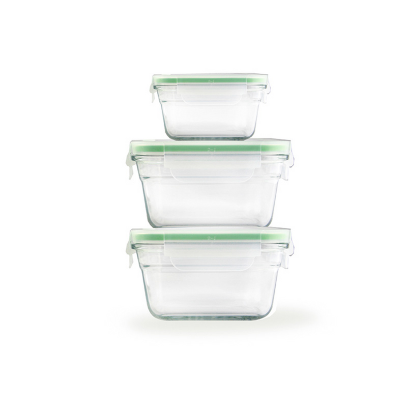 Glasslock GL-1420 - Set de 3 Recipientes Rectangulares Vidrio Templado Oven Safe
